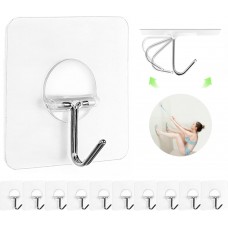 JINSHUNFA Adhesive Wall Hooks 13LB Heavy Duty No Drill Transparent Waterproof Hooks for Bathroom Kitchen Towel Coat 12 Pack