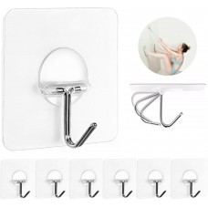 JINSHUNFA Adhesive Wall Hooks 13LB Heavy Duty No Drill Transparent Waterproof Hooks for Bathroom Kitchen Towel Coat 8 Pack