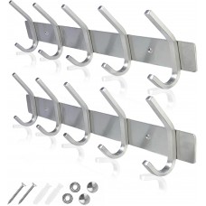 JINSHUNFA Coat Rack Wall Mount - Stainless Steel Coat Rack (2 Pack) - Heavy Duty Coat Hooks Wall Mounted - Coat Hanger for Hat Towel Robes Jacket Clothes for Bathroom Entryway (Silver J)…