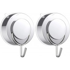 JINSHUNFA Suction Cup Hooks, Silver Twist Suction Cups with Metal Hooks Removable Heavy Duty Window Glass Door Suction Hangers Reusable Suction Cup Holders for Kitchen Bathroom Shower Wreath - 2 Pcs