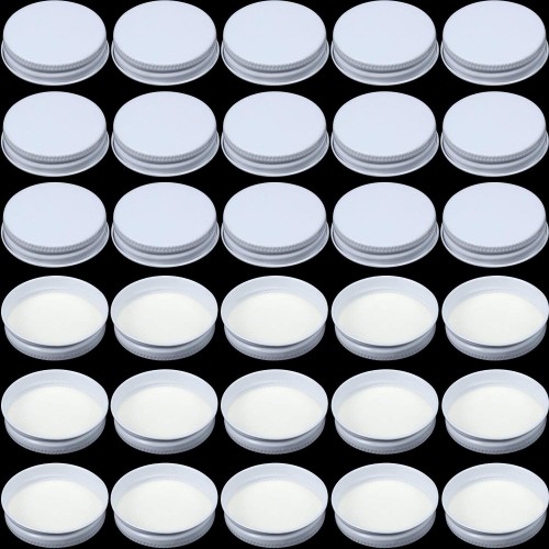 JINSHUNFA 38 mm White Growler Caps Lids, Seal Screw Caps Lid,Tinplate Metal Screw Caps with White Filling Glue Fits for Most 1/2 and 1 Gallon Jugs (36 Pieces)