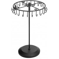 JINSHUNFA Rotating Necklace Holder Jewelry Organizer Display Stand 14-Inch with 23 Hooks Black, short-black, 8.27*5.9*13.8inch 