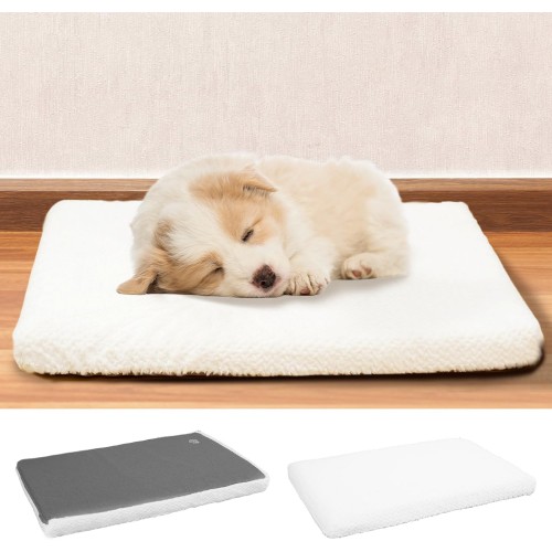 JINSHUNFA Dog Bed Crate Pad for Small Dogs, Deluxe Fluffy Plush Machine Washable Dog Mat, Crate Pet Beds with Removable Cover, Dog Sleeping Mat Cushion Bed, 23"x 16"x3", White